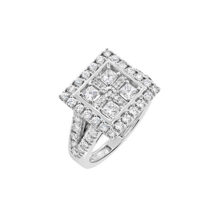 Δαχτυλίδι με Διαμάντια Princess Λευκόχρυσος K18 SKU-79472