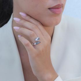 Δαχτυλίδι Φίδι Λευκόχρυσος K18 με Διαμάντια & Blue Diamond SKU-79481