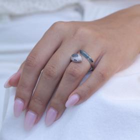 Δαχτυλίδι Φίδι Λευκόχρυσος K18 με Διαμάντια & Blue Diamond SKU-79481