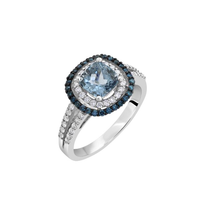 Δαχτυλίδι Ροζέτα με Διαμάντια & Aquamarine Λευκόχρυσος K18 SKU-79484
