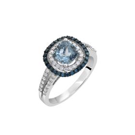 Δαχτυλίδι Ροζέτα με Διαμάντια & Aquamarine Λευκόχρυσος K18 SKU-79484