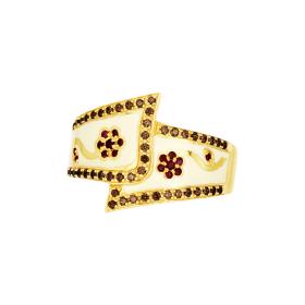 Δαχτυλίδι Χρυσός K18 με Σμάλτο, Καφέ Διαμάντια & Ρουμπίνια SKU-79568