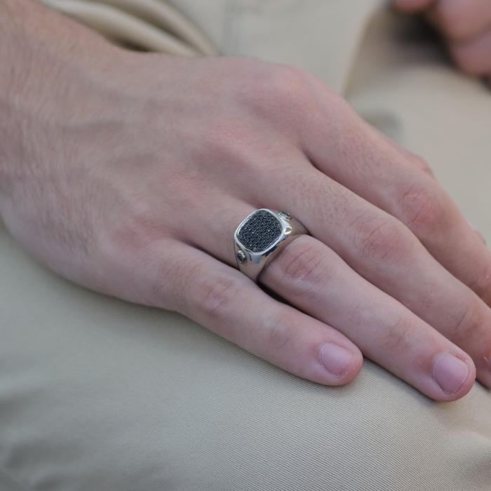 Ανδρικό Δαχτυλίδι Λευκόχρυσος K18 με Μαύρα Διαμάντια SKU-79598