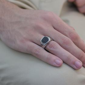 Ανδρικό Δαχτυλίδι Λευκόχρυσος K18 με Μαύρα Διαμάντια SKU-79598