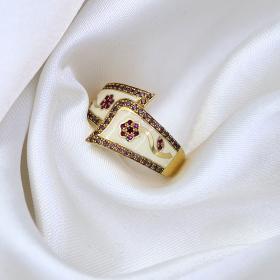 Δαχτυλίδι Χρυσός K18 με Σμάλτο, Καφέ Διαμάντια & Ρουμπίνια SKU-79568