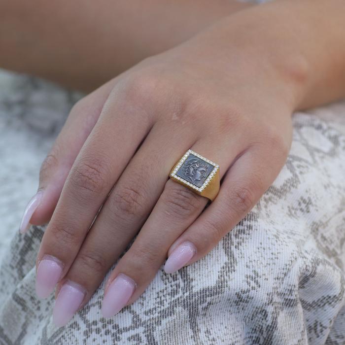 Δαχτυλίδι Χρυσός Κ18 σε Αρχαιοελληνικό Ύφος με Διαμάντια SKU-79555