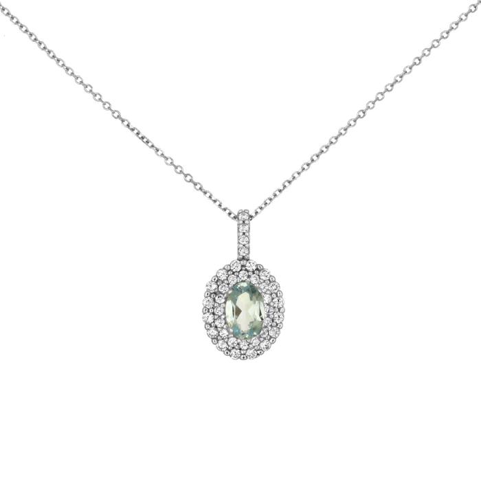 Κολιέ Ροζέτα με Διαμάντια & Aquamarine Λευκόχρυσος K18 SKU-79394