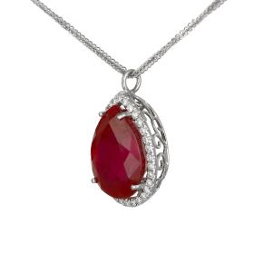 Κολιέ Ροζέτα Δάκρυ με Διαμάντια & Treated Ρουμπίνι Λευκόχρυσος K14 SKU-79419