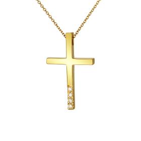 Σταυρός Βάπτισης για Κορίτσι με Αλυσίδα Χρυσός K14 με Διαμάντια SKU-79457