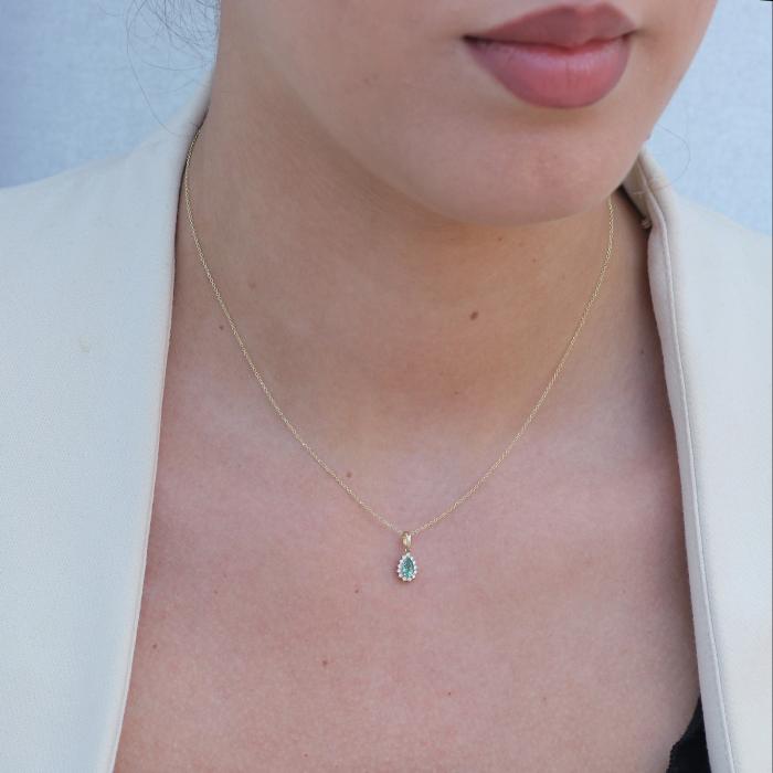 Κολιέ Χρυσός Κ18 με Σμαράγδι & Διαμάντια SKU-79387