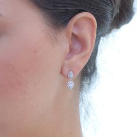 Κρεμαστά Σκουλαρίκια Δάκρυ Λευκόχρυσος K14 με Διαμάντια SKU-79752