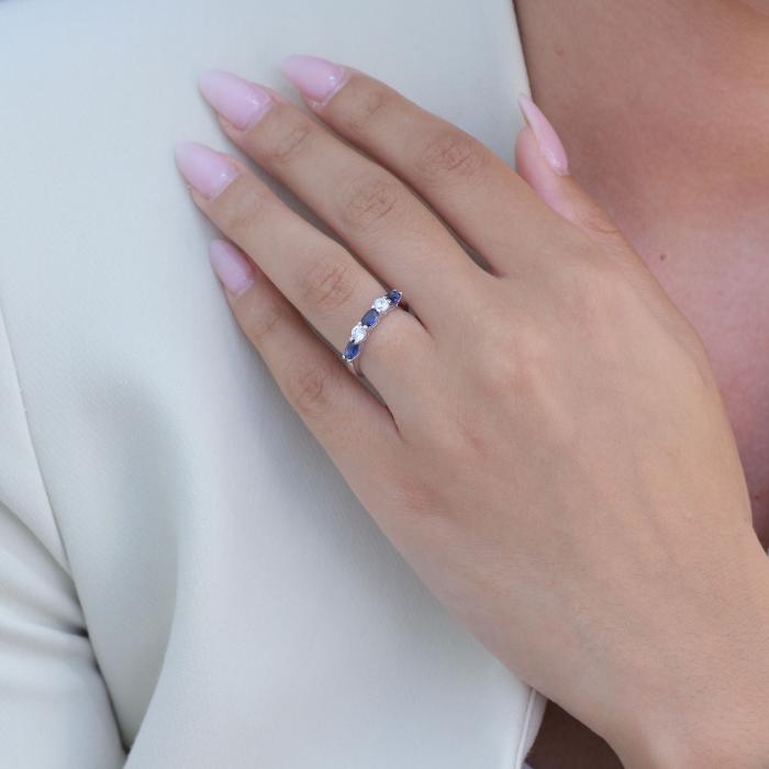 Δαχτυλίδι Σειρέ με Διαμάντια και Ζαφείρια Λευκόχρυσος K14 SKU-79397