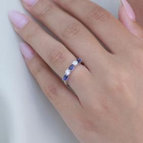 Δαχτυλίδι Σειρέ με Διαμάντια και Ζαφείρια Λευκόχρυσος K14 SKU-79397