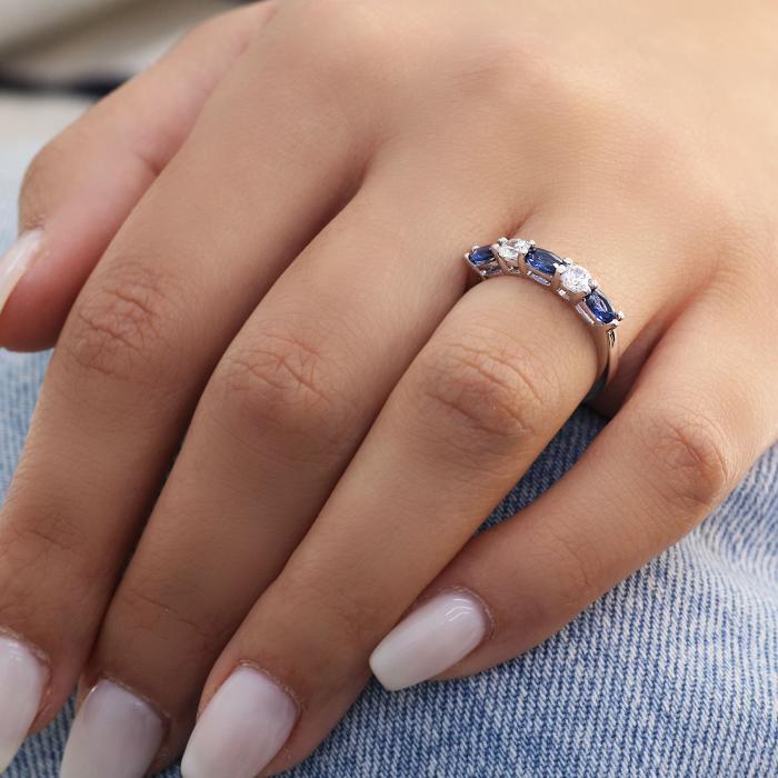 Δαχτυλίδι Σειρέ με Διαμάντια και Ζαφείρια Λευκόχρυσος K14