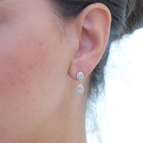 Σκουλαρίκια Κρεμαστά Ροζέτα Λευκόχρυσος & Χρυσός K14 με Διαμάντια SKU-79756