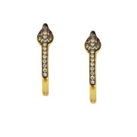 Σκουλαρίκια Κρίκοι Φίδι με Καφέ Διαμάντια και Ρουμπίνια Χρυσός K18 SKU-79491