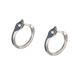 Σκουλαρίκια Κρίκοι Φίδι Λευκόχρυσος K18 με Μπλε Διαμάντια SKU-79492