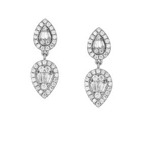 Κρεμαστά Σκουλαρίκια Δάκρυ Λευκόχρυσος K14 με Διαμάντια SKU-79752