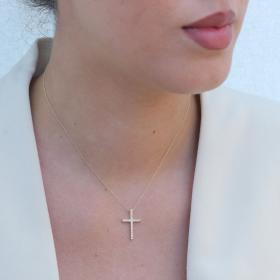 Σταυρός Βάπτισης για Κορίτσι με Αλυσίδα Χρυσός K14 με Διαμάντια SKU-79457