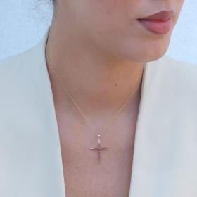 Σταυρός Διπλής Όψεως με Αλυσίδα Λευκόχρυσος & Χρυσός K14 με Ρουμπίνια SKU-79240