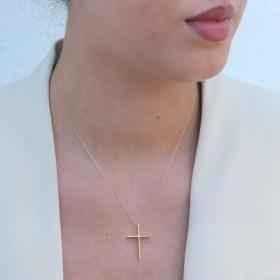 Σταυρός με Αλυσίδα Χρυσός K14 & Διαμάντια SKU-79244