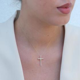 Σταυρός με Αλυσίδα Χρυσός K14 με Διαμάντια SKU-79245