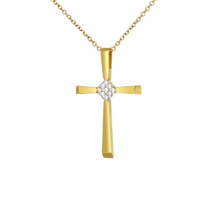 Σταυρός Βάπτισης FaCad’oro Λευκόχρυσος & Χρυσός Κ14 με Ζιργκόν SKU-79141