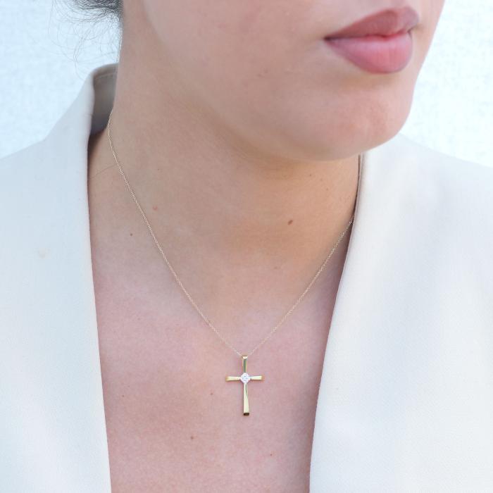 Σταυρός Βάπτισης FaCad’oro Λευκόχρυσος & Χρυσός Κ14 με Ζιργκόν SKU-79141