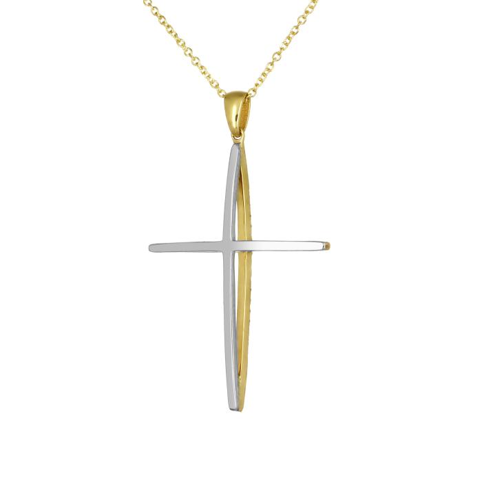 Σταυρός Διπλής Όψεως με Αλυσίδα Λευκόχρυσος & Χρυσός K14 με Ρουμπίνια SKU-79240