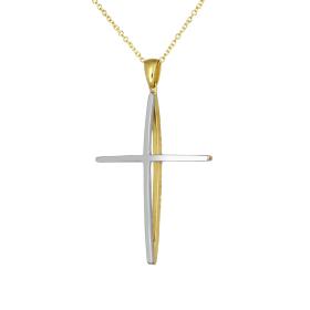 Σταυρός Διπλής Όψεως με Αλυσίδα Λευκόχρυσος & Χρυσός K14 με Ρουμπίνια SKU-79240