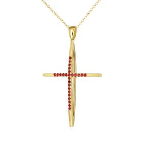 Σταυρός Διπλής Όψεως με Αλυσίδα Λευκόχρυσος & Χρυσός K14 με Ρουμπίνια SKU-79240