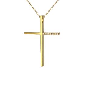 Σταυρός με Αλυσίδα Χρυσός K14 & Διαμάντια SKU-79244