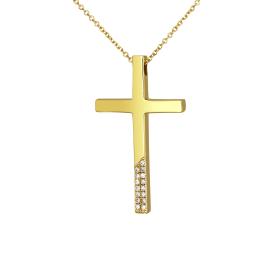 Σταυρός με Αλυσίδα Χρυσός K14 με Διαμάντια SKU-79245