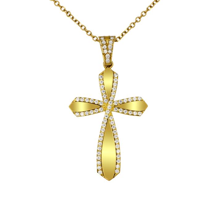 Σταυρός Βάπτισης με Λευκά Ζιργκόν Χρυσός K14 SKU-79585
