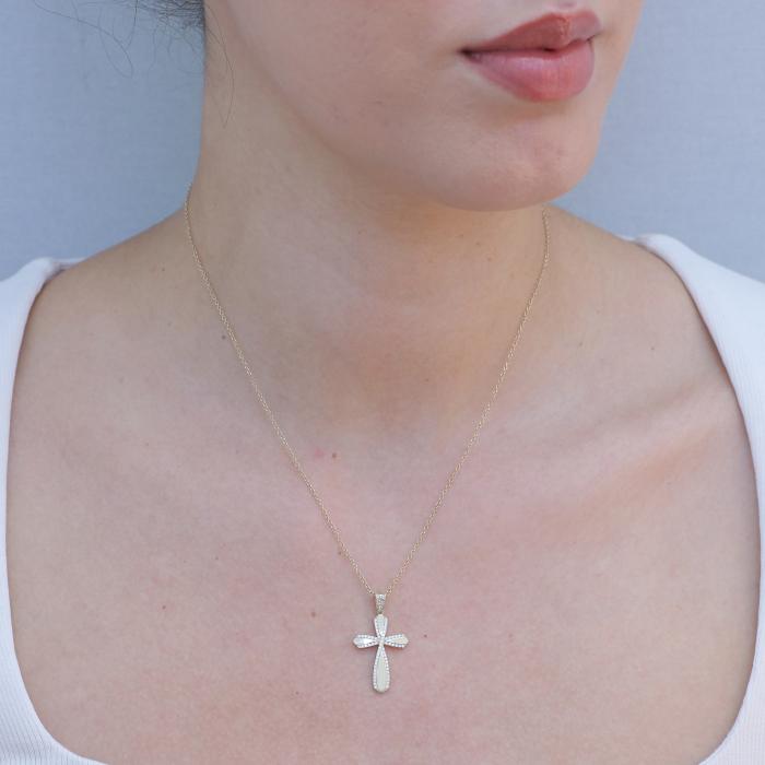 Σταυρός Βάπτισης με Λευκά Ζιργκόν Χρυσός K14 SKU-79585