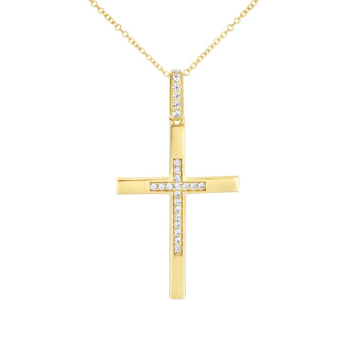 Σταυρός Βάπτισης Διπλής Όψεως Χρυσός Κ14 με Ζιργκόν SKU-79587