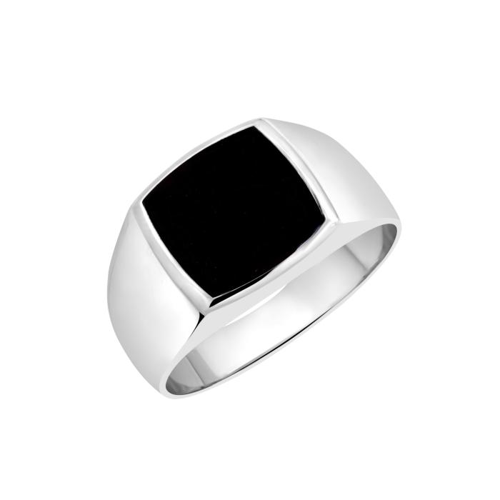Ανδρικό Δαχτυλίδι με Μαύρο Όνυχα Λευκόχρυσος Κ9 SKU-80834