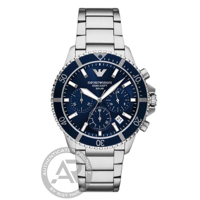 Ανδρικό Ρολόι EMPORIO ARMANI World Explorer Solar με Μπλέ Καντράν SKU-80194