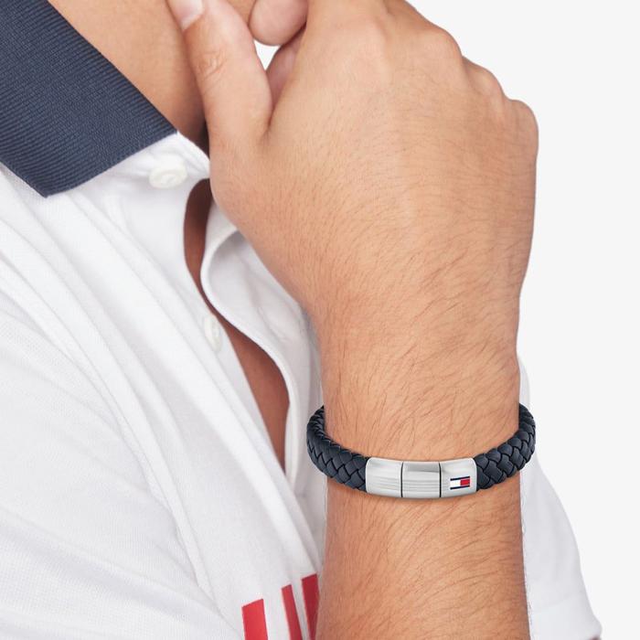 Βραχιόλι Tommy Hilfiger από Ανοξείδωτο Ατσάλι & Μπλέ Δέρμα