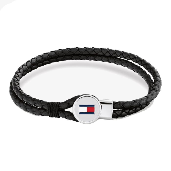 Βραχιόλι TOMMY HILFIGER από Aνοξείδωτο Aτσάλι και Μαύρο Δέρμα SKU-80868