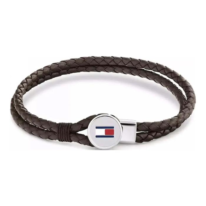 Βραχιόλι TOMMY HILFIGER από Aνοξείδωτο Aτσάλι και Καφέ Δέρμα SKU-80869