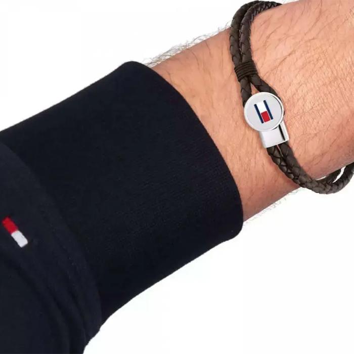 Βραχιόλι TOMMY HILFIGER από Aνοξείδωτο Aτσάλι και Καφέ Δέρμα SKU-80869