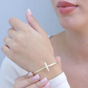 Βραχιόλι Χειροπέδα με Σταυρό Χρυσός K9 SKU-80921