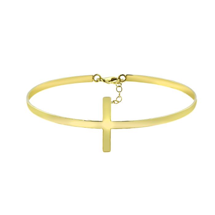 Βραχιόλι Χειροπέδα με Σταυρό Χρυσός K9 SKU-80921