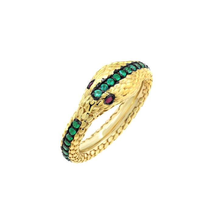 Δαχτυλίδι Φίδι Χρυσός Κ14 με Σμαράγδια & Ρουμπίνια SKU-80798