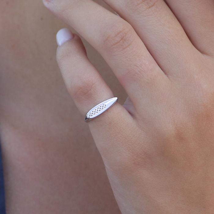 Δαχτυλίδι Σεβαλιέ Γυναικείο με Λευκά Ζιρκόν Λευκόχρυσος K9 SKU-80038