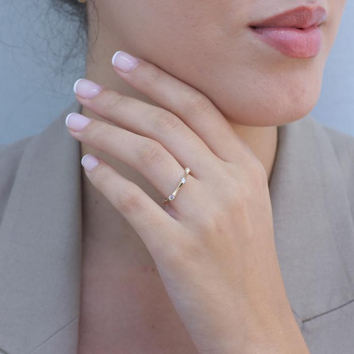 Δαχτυλίδι Μοντέρνο με Λευκά Ζιργκόν Χρυσός Κ14 SKU-80095