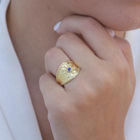 Βυζαντινό Δαχτυλίδι με Ζαφείρι Χρυσός K18 SKU-80129