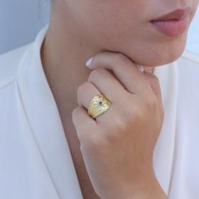 Βυζαντινό Δαχτυλίδι με Ζαφείρι Χρυσός K18 SKU-80129