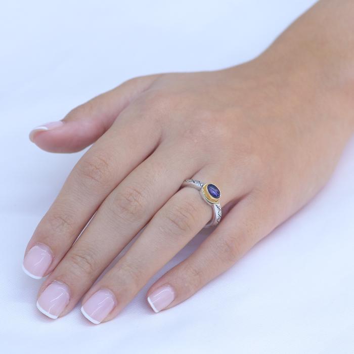 Δαχτυλίδι Ασήμι 925° & Χρυσός Κ22 με Ιολίτη SKU-80289